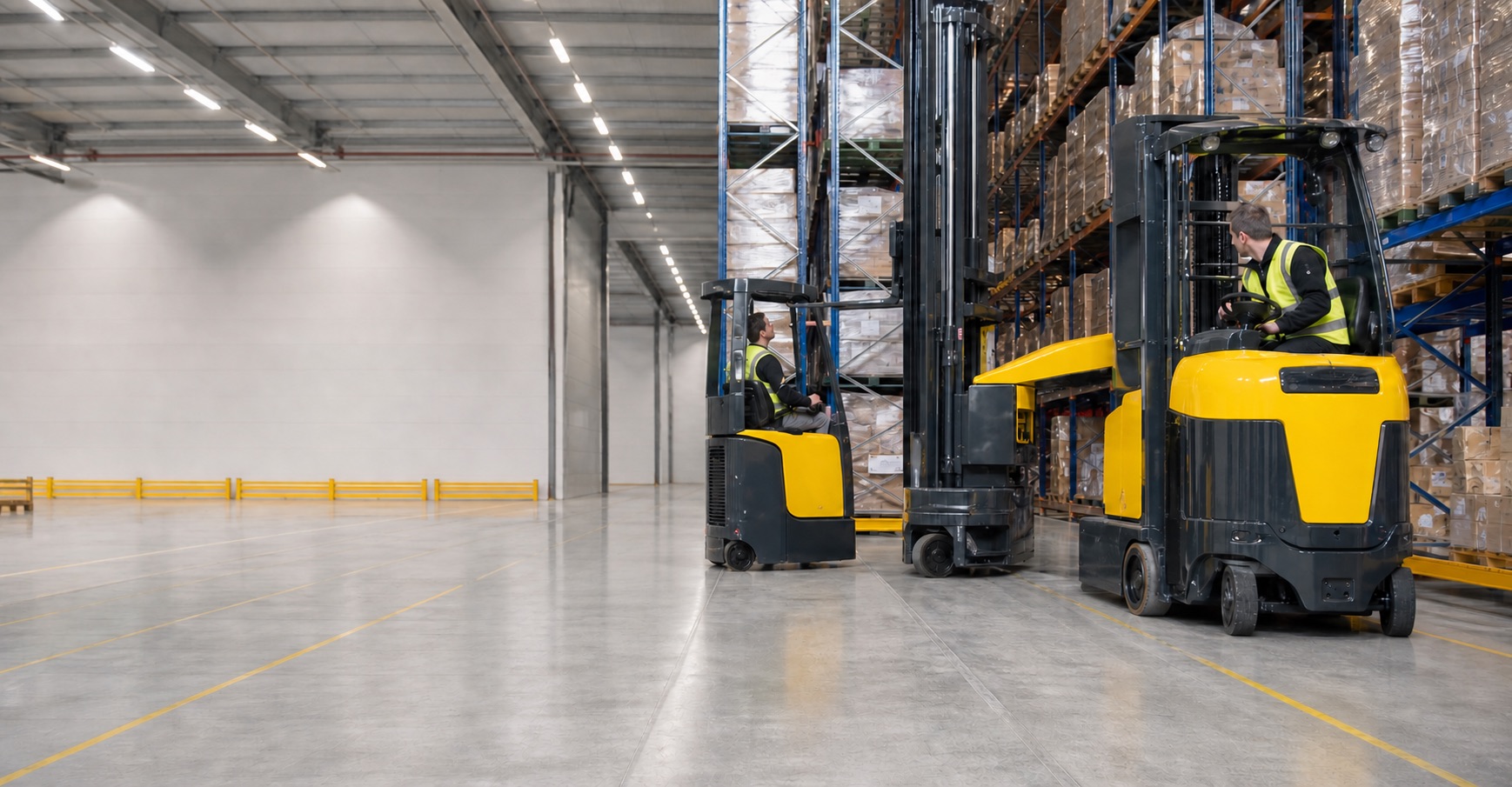 Mixed forklift fleet representing Aisle-Master support and wider all-makes capability