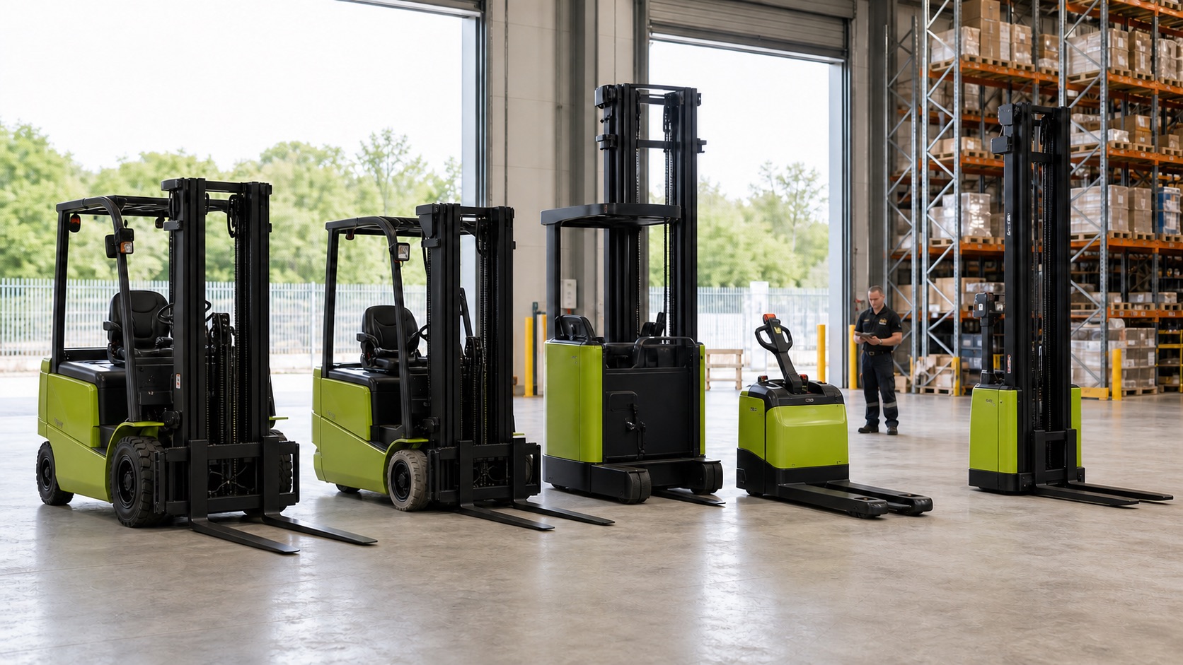 Mixed forklift fleet representing Clark support and wider all-makes capability