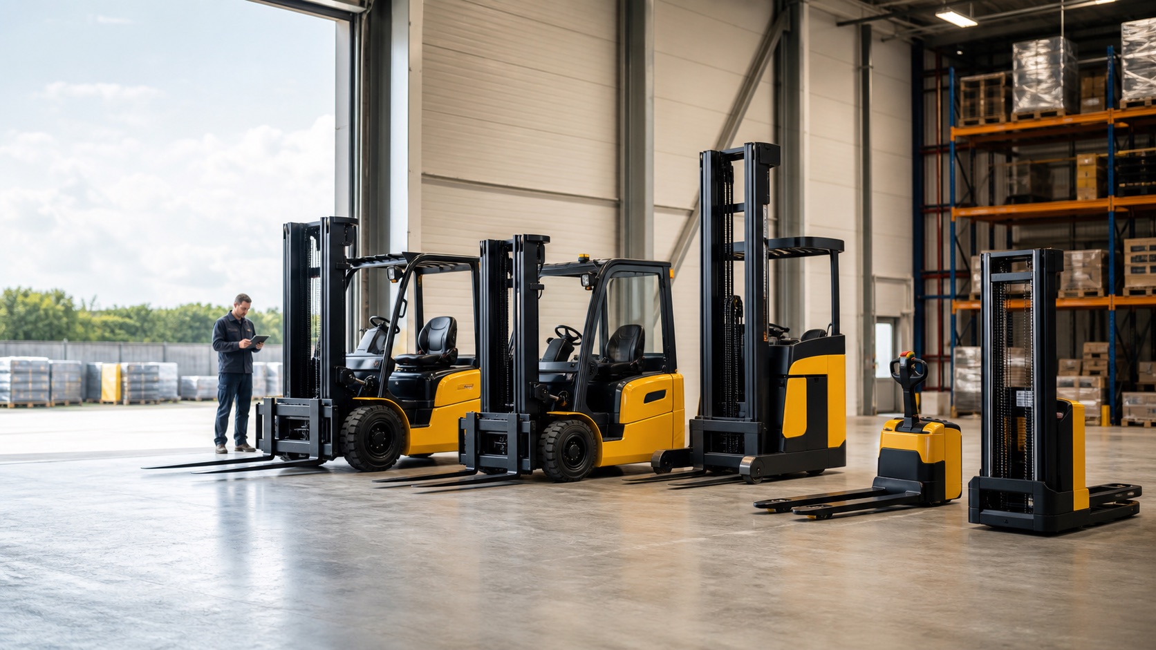 Mixed forklift fleet representing Hyundai support and wider all-makes capability
