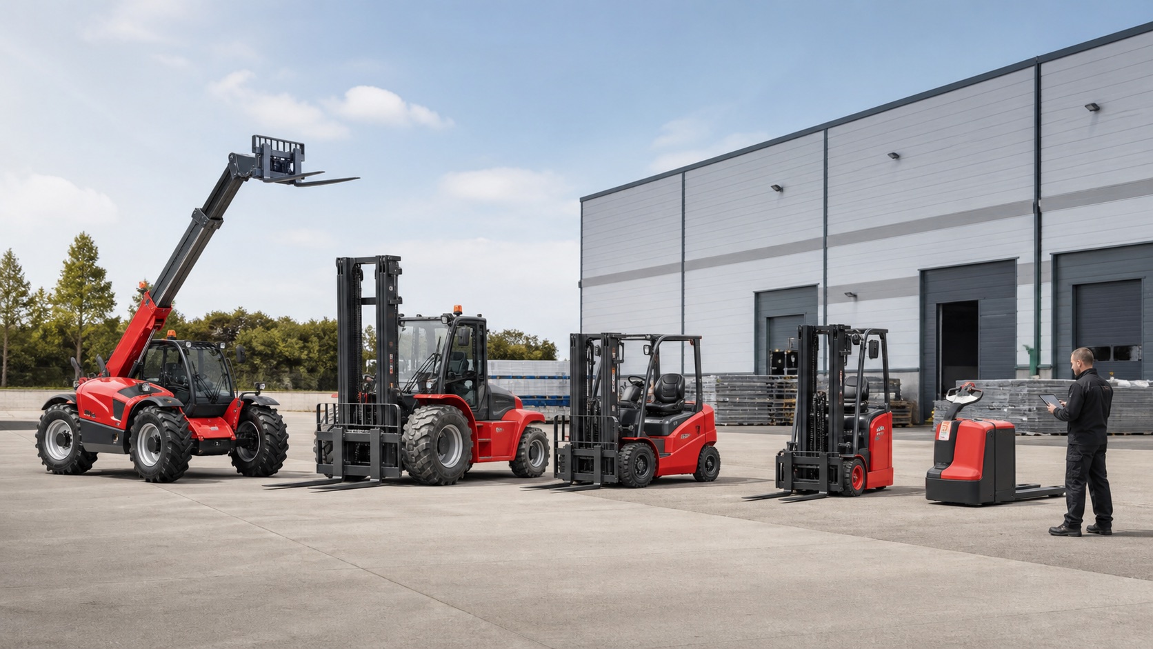 Mixed forklift fleet representing Manitou support and wider all-makes capability