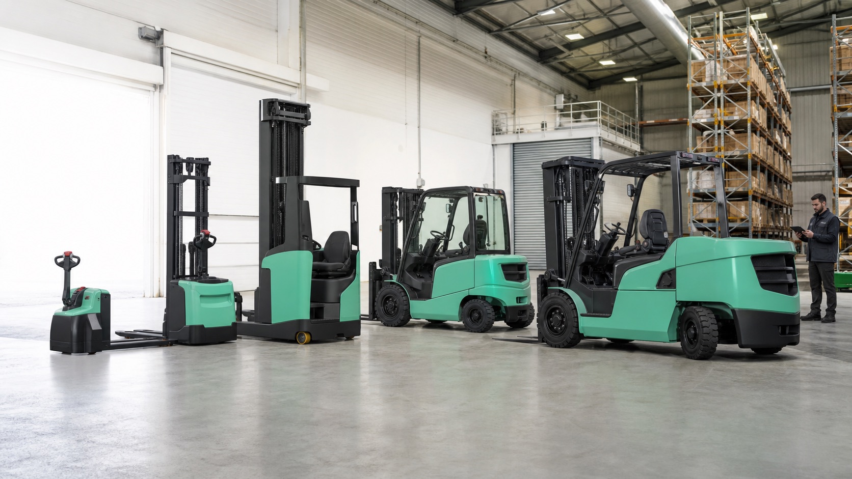 Mixed forklift fleet representing Mitsubishi support and wider all-makes capability