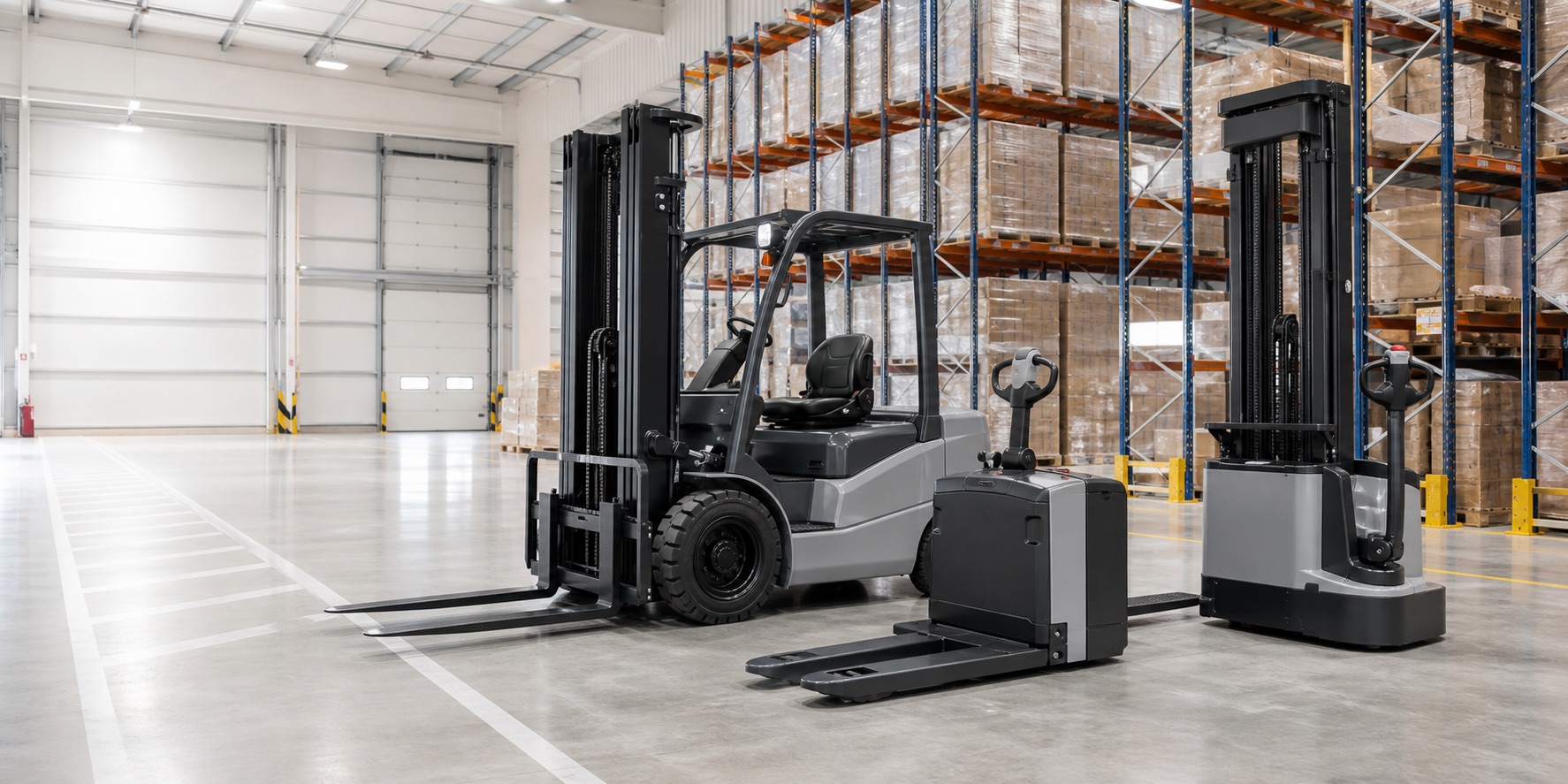 Mixed forklift fleet representing Noblelift support and wider all-makes capability