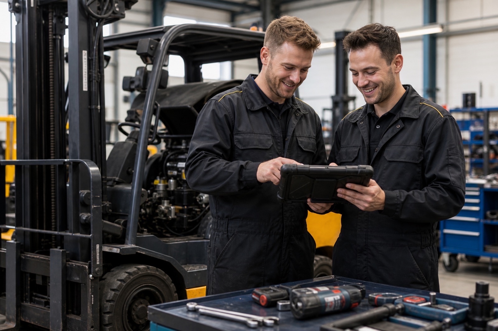 WRMH engineer development and diagnostic support in a forklift workshop