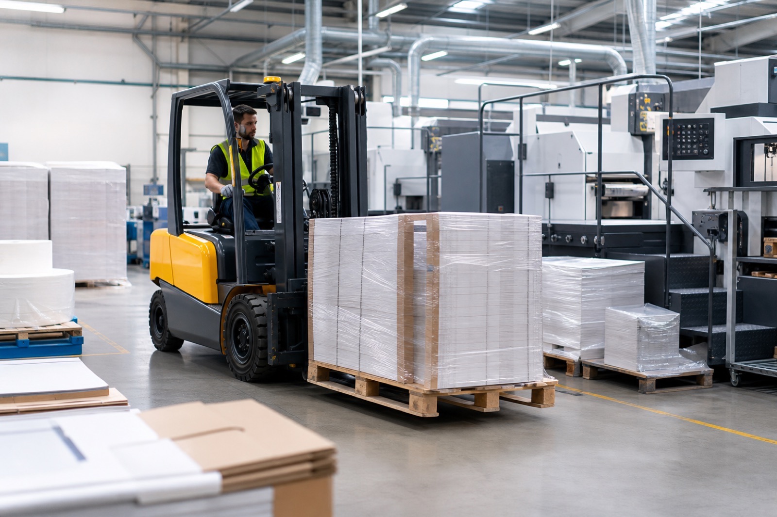 Forklift support around fast-moving print and packaging operations
