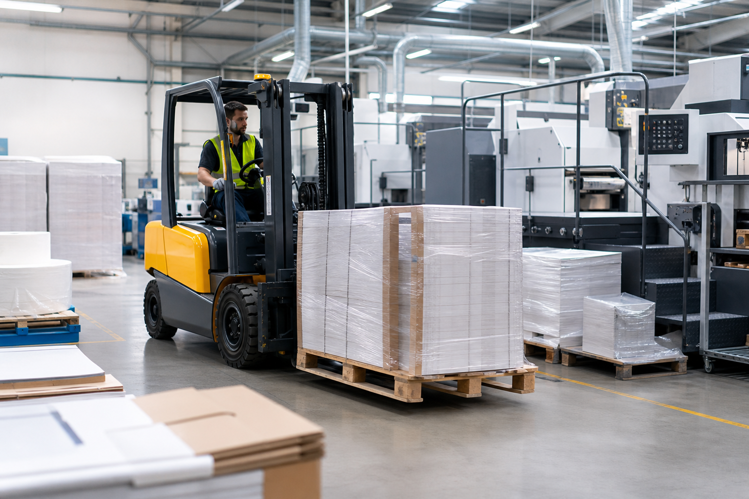 Forklift support around fast-moving print and packaging operations
